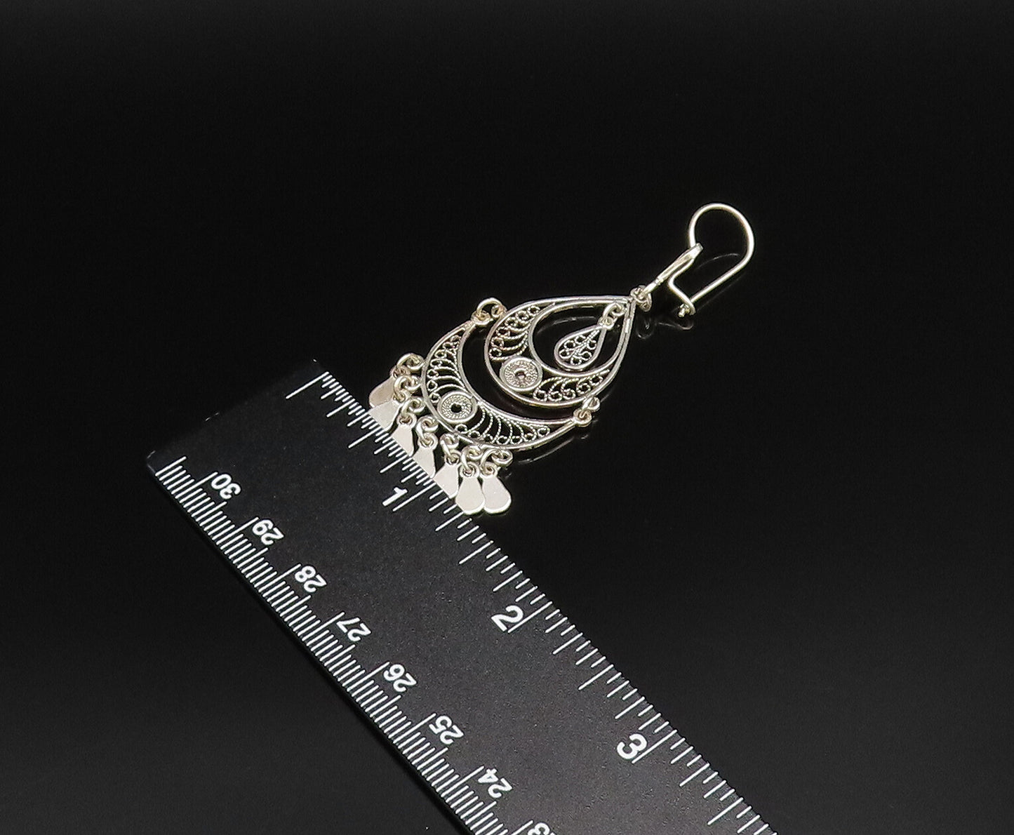 925 Silver  Vintage Twisted Rope Pear Shaped Disc Boho Style Earrings  EG12058