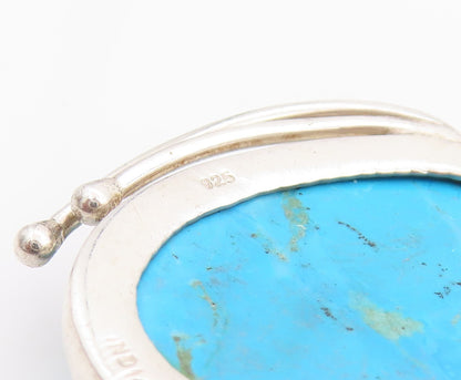 925 Sterling Silver Vintage Pendant Carved Turquoise Flower and Feather  PT24893