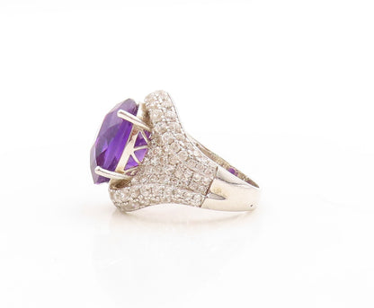 925 Sterling Silver Vintage Ring Designer Oval Amethyst & Topaz  Sz  7  RG31575