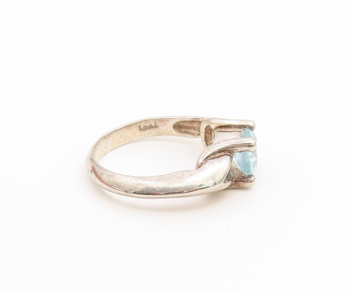 925 Sterling Silver Vintage Ring Modernist Aquamarine Leaf Band  Sz 6  RG36786