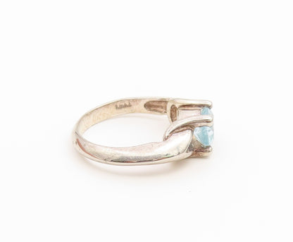 925 Sterling Silver Vintage Ring Modernist Aquamarine Leaf Band  Sz 6  RG36786