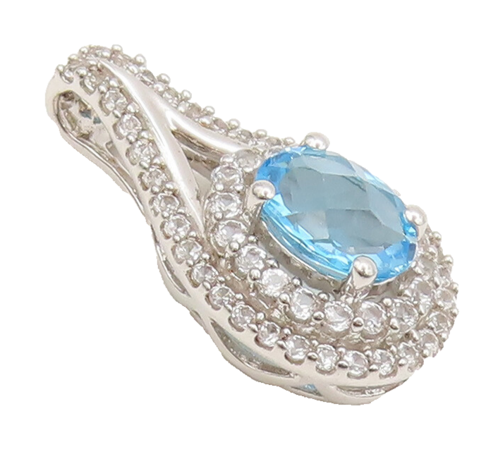 925 Sterling Silver Vintage Pendant Topaz Halo Drop Shape Topaz Band  PT22440
