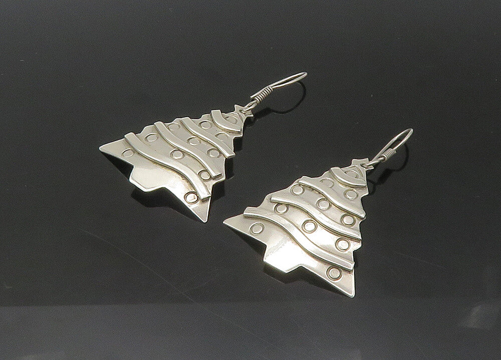 MEXICO 925  Silver  Vintage Shiny Christmas Tree Dangle Earrings  EG10909