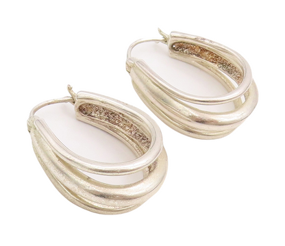 925 Sterling Silver Vintage Earrings Solid Cutout Designer J Hoops  EG13214