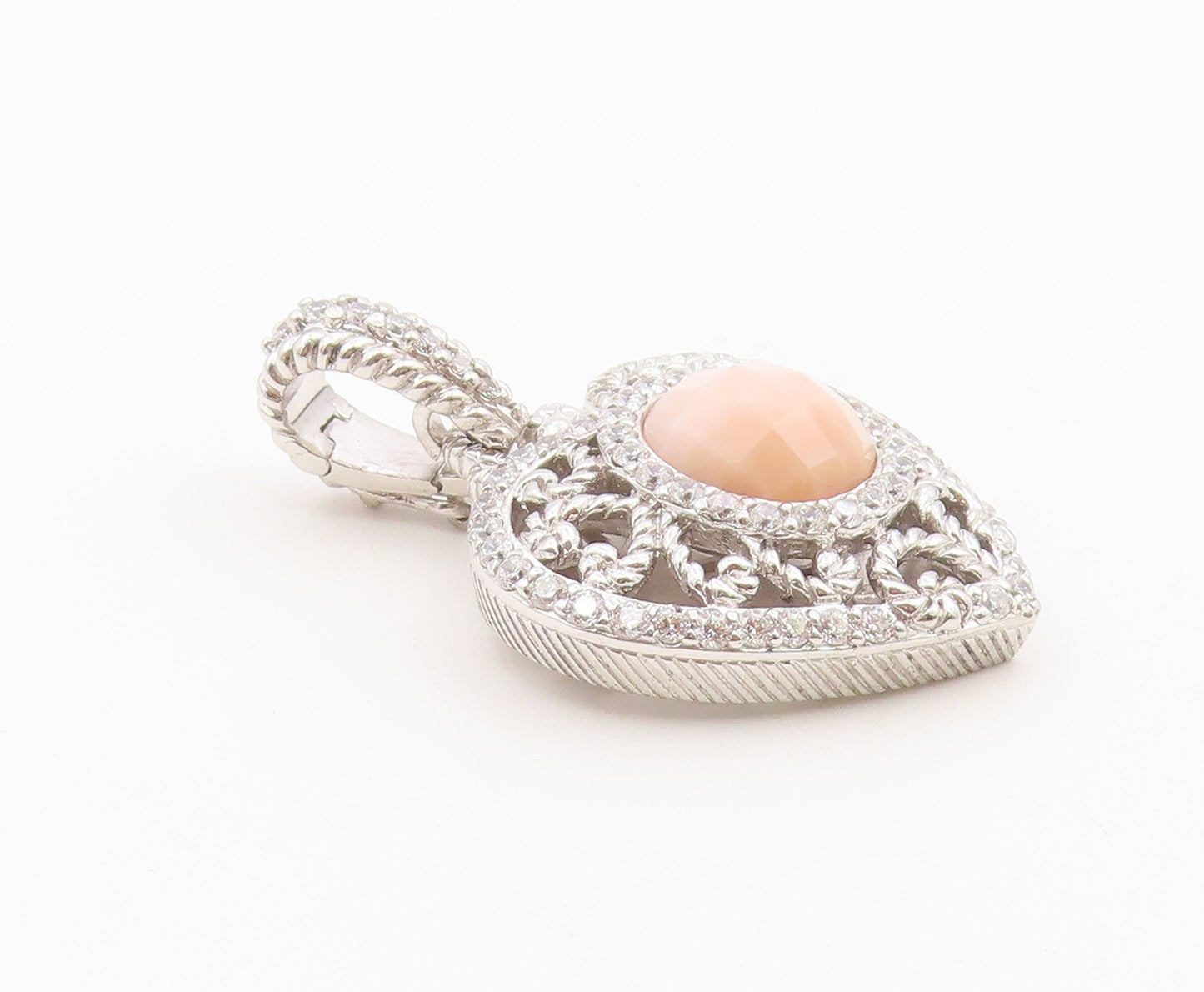 925 Sterling Silver Vintage Pendant JUDITH RIPKA Pink Chalcedony Heart  PT26410