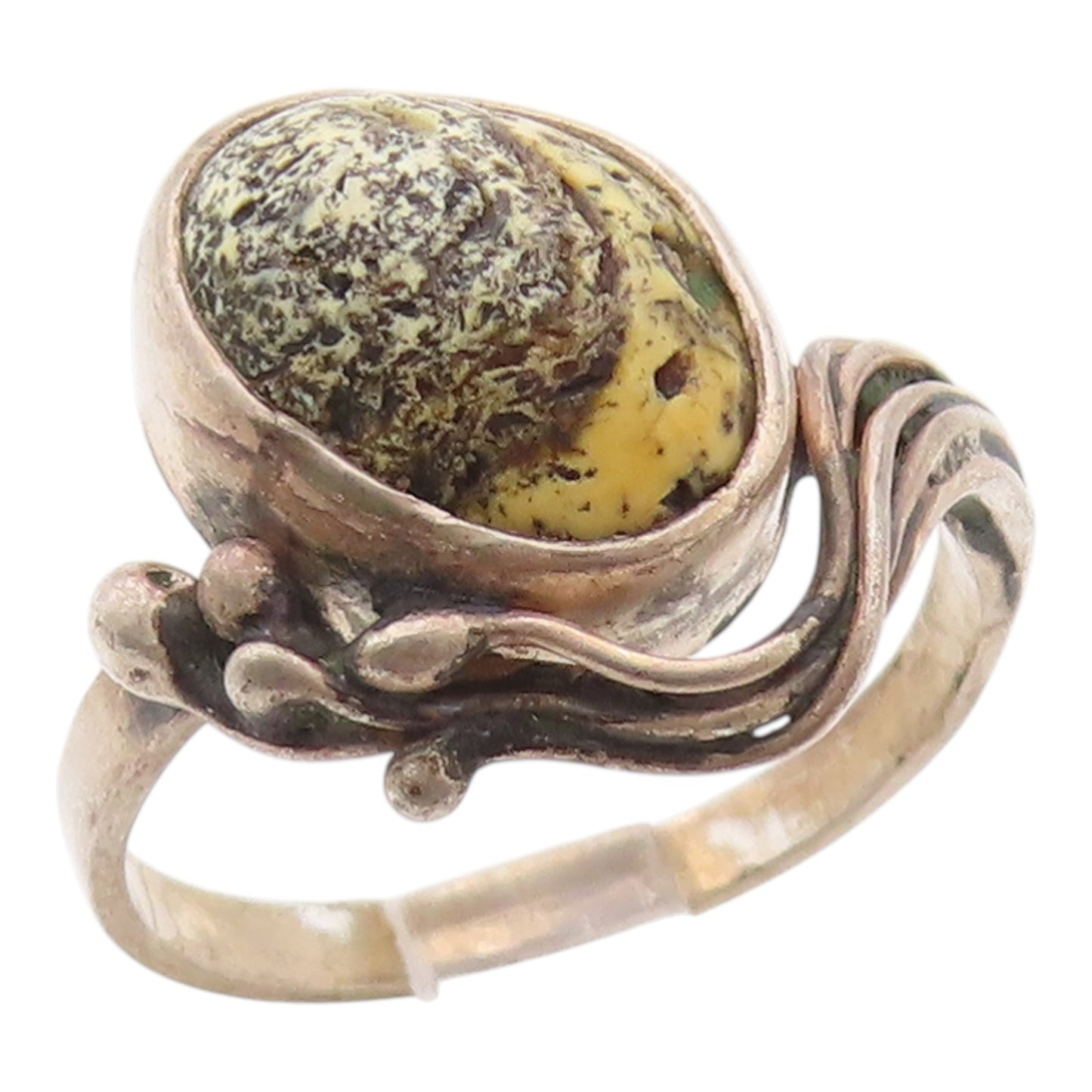 925 Sterling Silver Vintage Ring POLAND Jasper Statement Band  Sz 7.5  RG36272