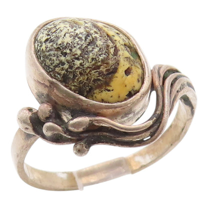 925 Sterling Silver Vintage Ring POLAND Jasper Statement Band  Sz 7.5  RG36272