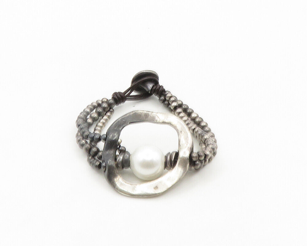 UNO DE 50 925 Sterling Silver Vintage Shiny Pearl Beaded Chain Bracelet BT7855