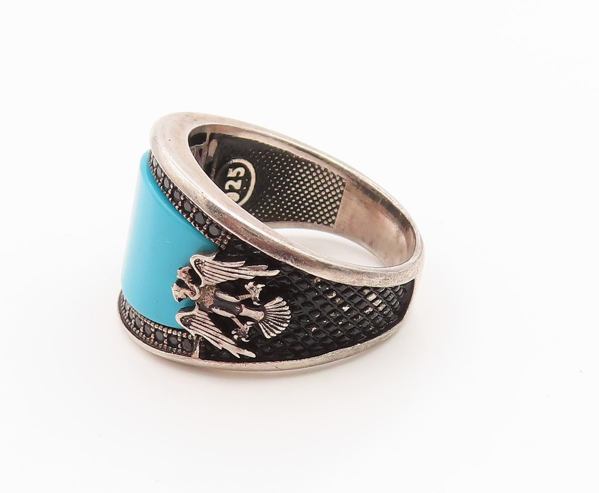 925 Sterling Silver Vintage Ring Turquoise & Spinel Eagle Band  Sz 11  RG36077