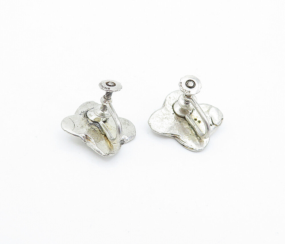 925 Sterling Silver  Vintage Etched Floral Non Pierce Screw Earrings  EG2210