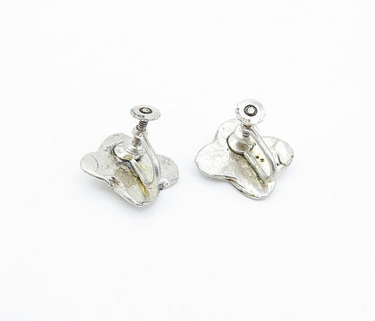 925 Sterling Silver  Vintage Etched Floral Non Pierce Screw Earrings  EG2210
