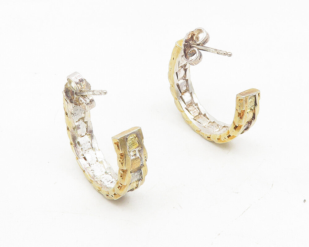 925 Sterling Silver  Vintage Shiny Two Tone Pattern JHoop Earrings  EG5524