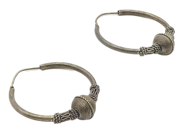 925 Sterling Silver  Vintage Oxidized Swirl Twist Detail Hoop Earrings  EG7939
