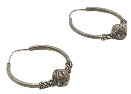 925 Sterling Silver  Vintage Oxidized Swirl Twist Detail Hoop Earrings  EG7939