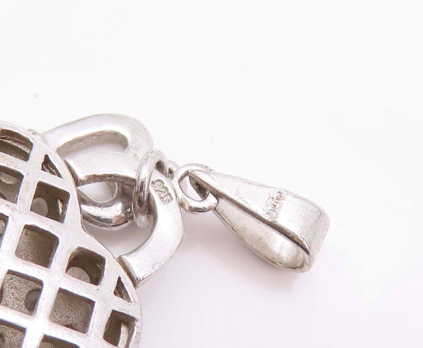 925 Sterling Silver Vintage Pendant CZ Heart Shaped Lock & Key  PT23965