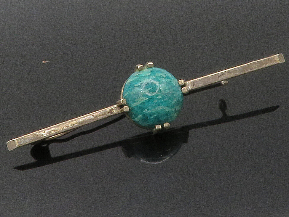 925 Sterling Silver  Vintage Cabochon Cut Gemstone Bar Brooch Pin  BP5837