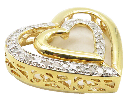 925 Sterling Silver  Genuine Diamonds Two Tone Open Love Heart Pendant  PT9465