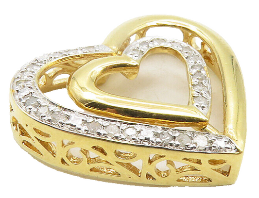 925 Sterling Silver  Genuine Diamonds Two Tone Open Love Heart Pendant  PT9465