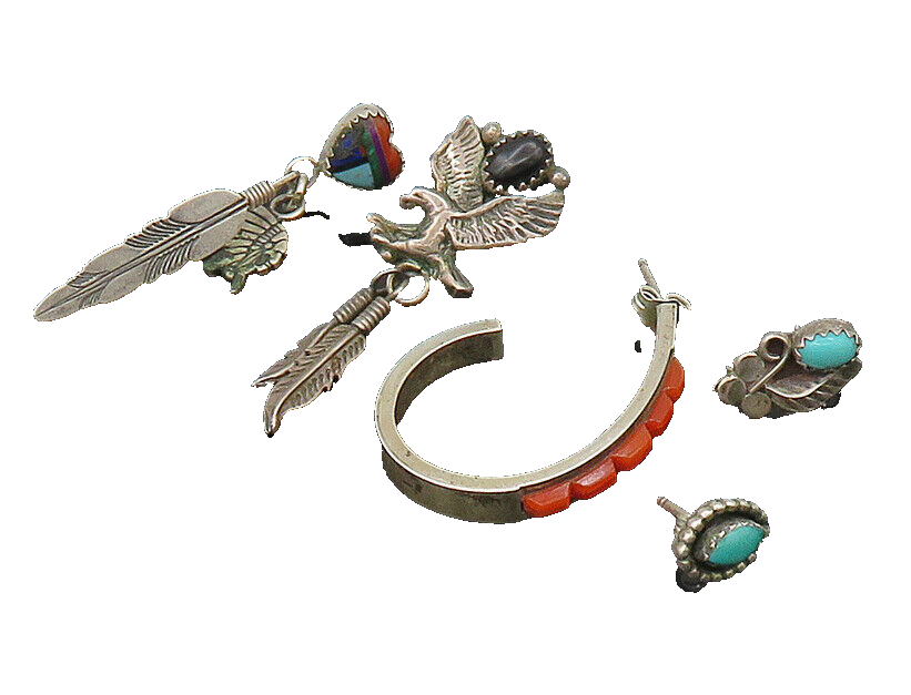 ZUNI NAVAJO 925 Sterling Silver Vintage Multi Stone Lot Single Earrings EG11262