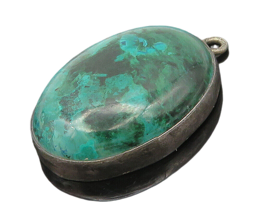 925 Sterling Silver  Vintage Cabochon Cut Chrysocolla Oval Pendant  PT12971