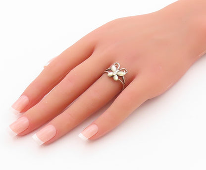 925 Sterling Silver Vintage Ring Mother Of Pearls Inlay Butterfly  SZ 8  RG32278