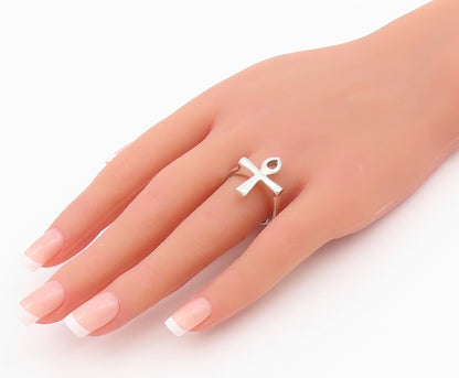 925 Sterling Silver Vintage Ring Religious Ankh Cross Cutout  Sz 9.5  RG33059