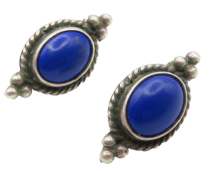 NAVAJO 925 Silver  Vintage Cabochon Cut Lapis Lazuli Drop Earrings  EG7916