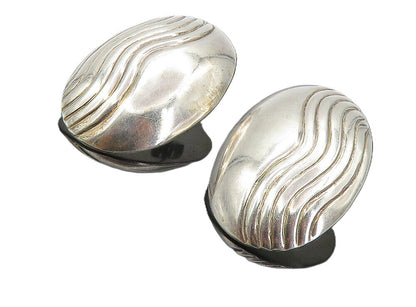 925 Sterling Silver  Vintage Shiny Wavy Design Oval Dome Drop Earrings  EG4209