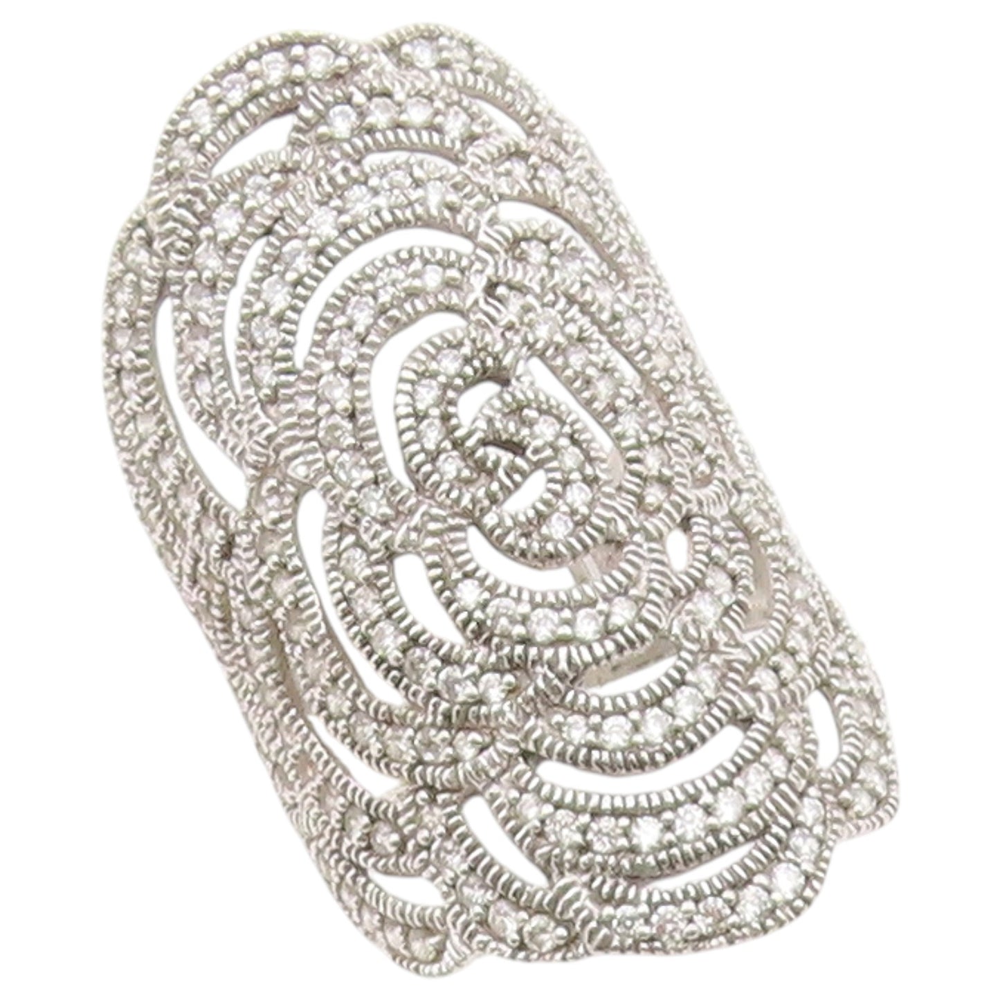 925 Sterling Silver Vintage Ring CZ Pave Intricate Openwork Rose Sz 7.5 RG36631