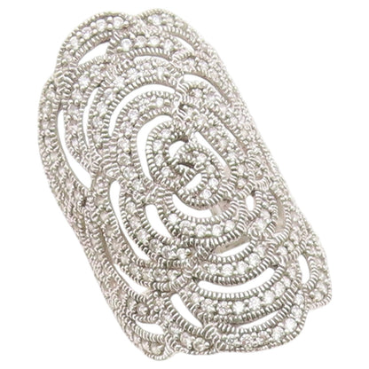925 Sterling Silver Vintage Ring CZ Pave Intricate Openwork Rose Sz 7.5 RG36631