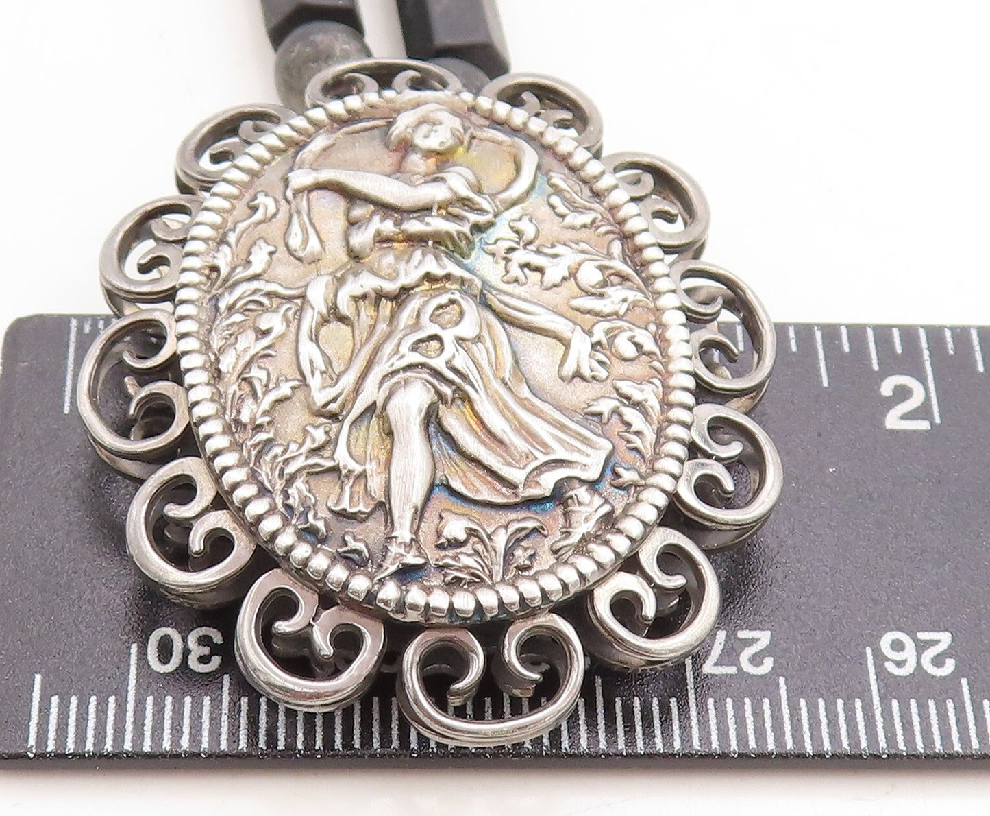 925 Sterling Silver Vintage Embossed Woman Black Beaded Chain Necklace NE1342