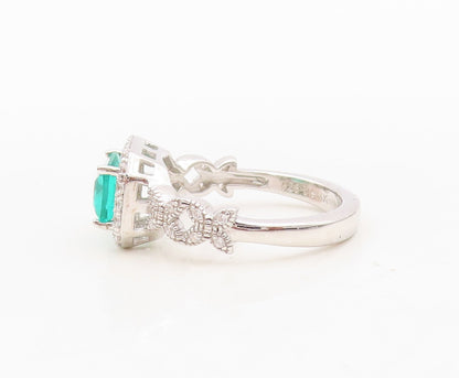 925 Sterling Silver Vintage Ring Rectangle Sea Green Halo White CZ  Sz 7 RG30933
