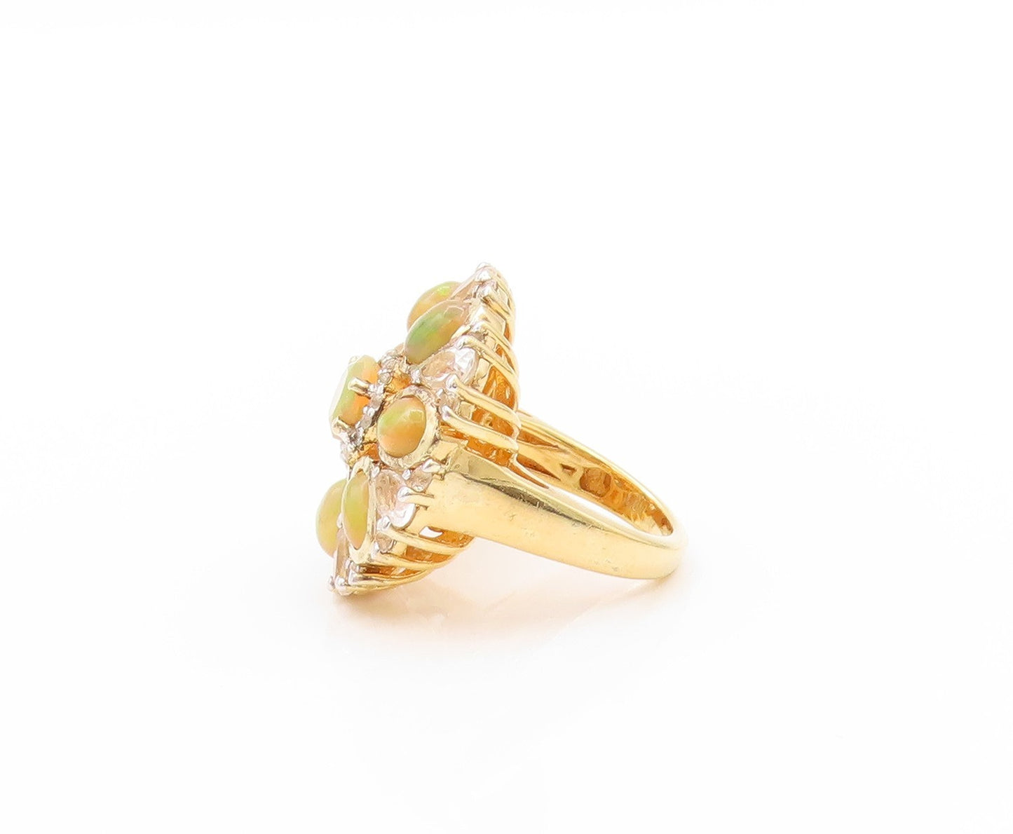 925 Sterling Silver Vintage Ring Gold Plated Fire Opal & Sapphire  Sz 5  RG32766