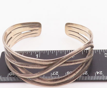 925 Sterling Silver Vintage Bracelet Slid Cutout Wave Effect Cuff  BT10594