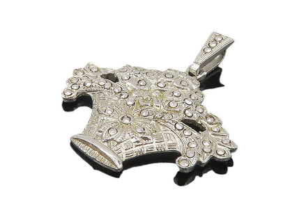 925 Sterling Silver  Vintage Sparkling Flower Basket Motif Pendant  PT9085