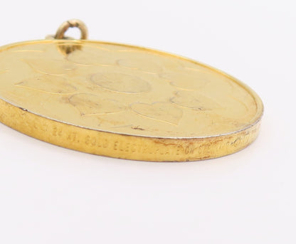 925 Sterling Silver Vintage Pendant Gold Plated Floral Design Medallion  PT24908