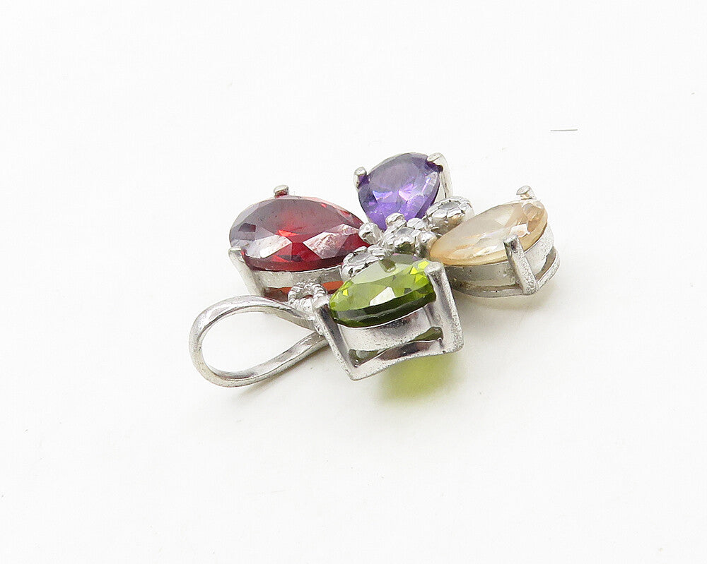 925 Silver  Vintage Topaz Garnet Amethyst & Peridot Butterfly Pendant  PT15044