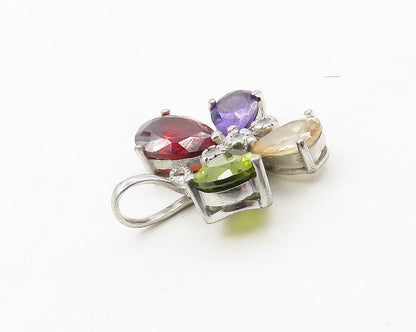 925 Silver  Vintage Topaz Garnet Amethyst & Peridot Butterfly Pendant  PT15044