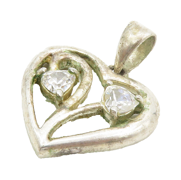 925 Sterling Silver  Vintage Cubic Zirconia Floral Love Heart Pendant  PT10757