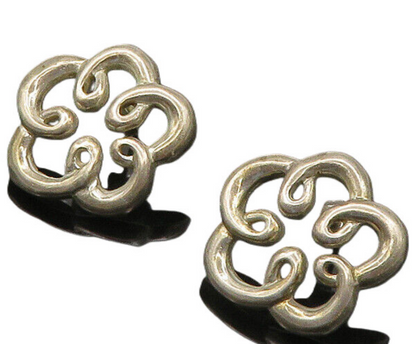 925 Sterling Silver & 14K GOLD  Vintage Open Flower Motif Drop Earrings EG9897