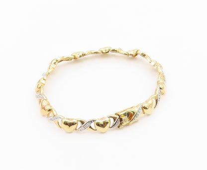 925 Sterling Silver  Genuine Diamonds Love Hearts XO Chain Bracelet  BT7583