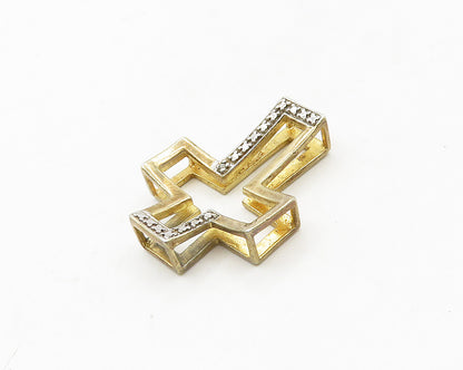925 Silver  Vintage Genuine Diamond Two Tone Religious Cross Pendant  PT15145