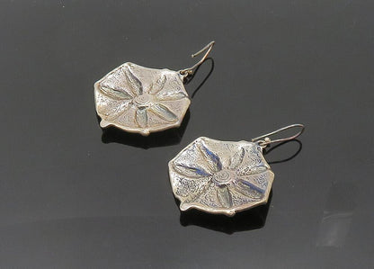 925 Sterling Silver  Vintage Garnet Modernist Floral Dangle Earrings  EG10144