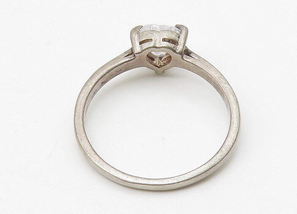 925 Sterling Silver  Vintage Cubic Zirconia Heart Solitaire Ring Sz 8  RG10437