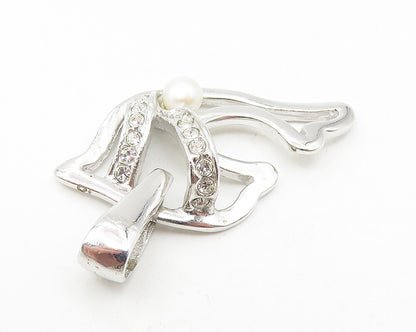 925 Sterling Silver  Petite Pearl & Topaz Shiny Dolphin Motif Pendant  PT8999