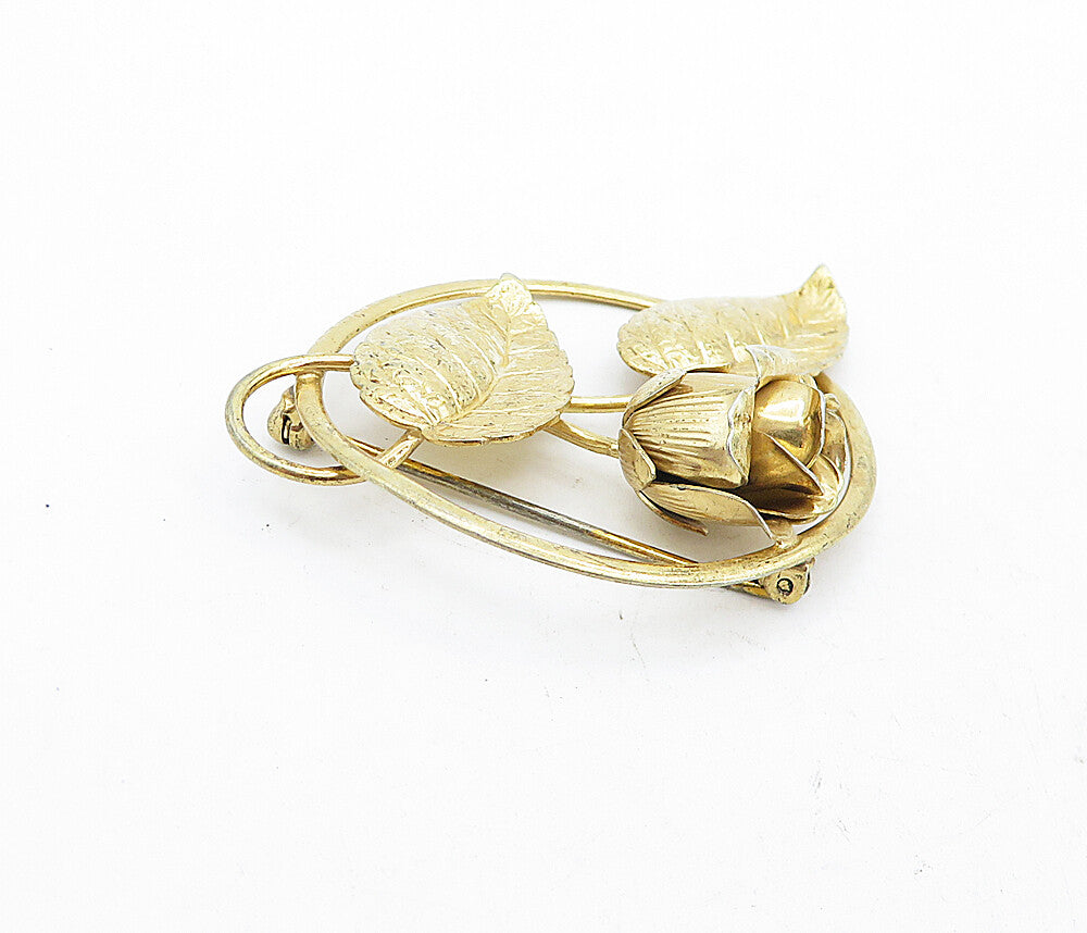 FORSTNER 925 Silver  Vintage Shiny Gold Plated Rose Flower Brooch Pin  BP1971