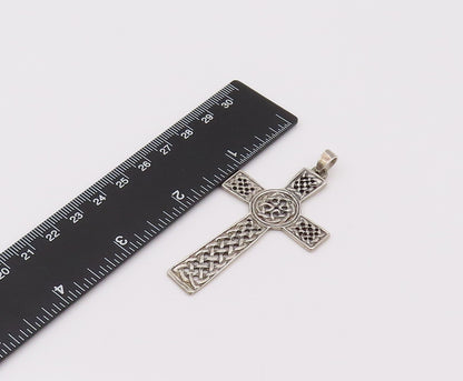 925 Sterling Silver  Vintage Braded Rope Carved Cross Pendant PT22147