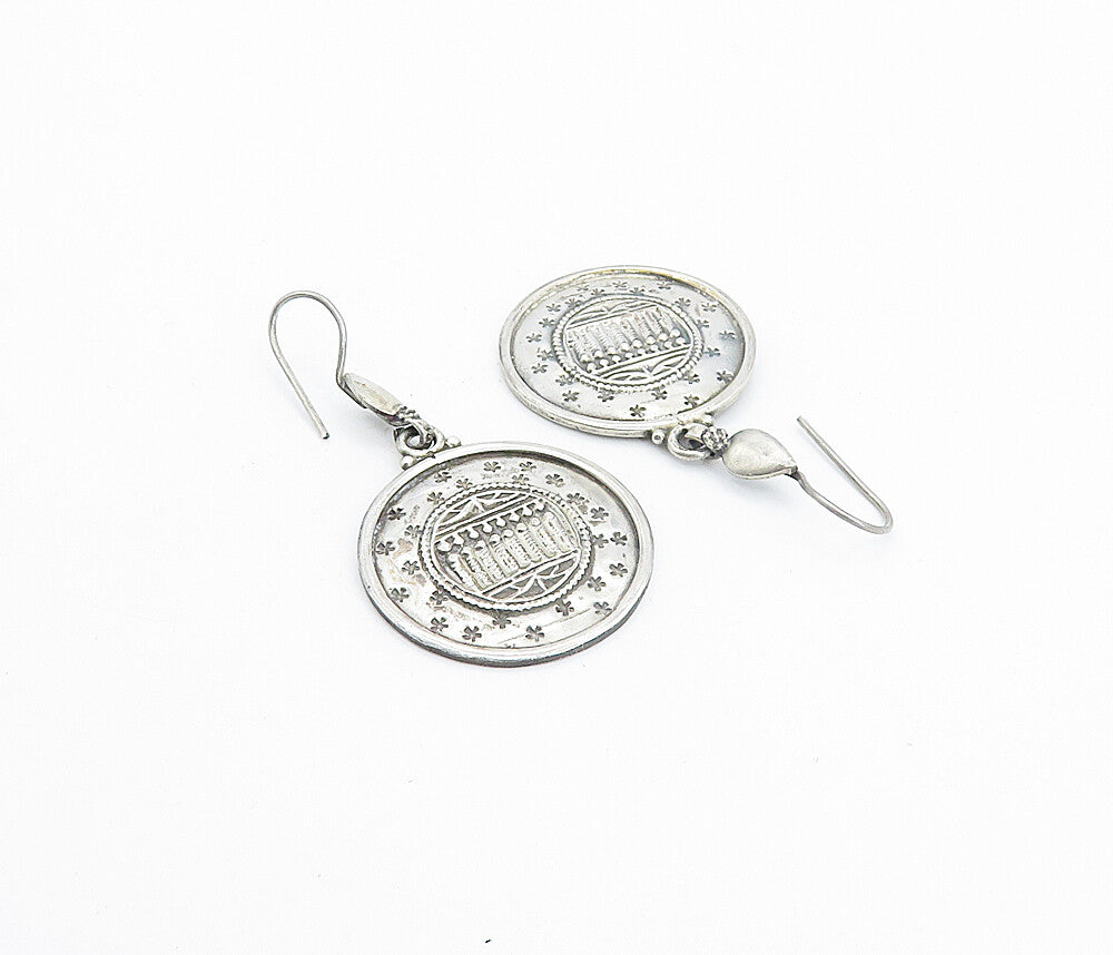 925 Sterling Silver  Vintage Antique Embossed Detail Dangle Earrings  EG3033
