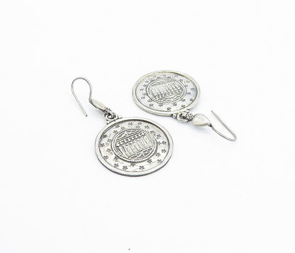 925 Sterling Silver  Vintage Antique Embossed Detail Dangle Earrings  EG3033