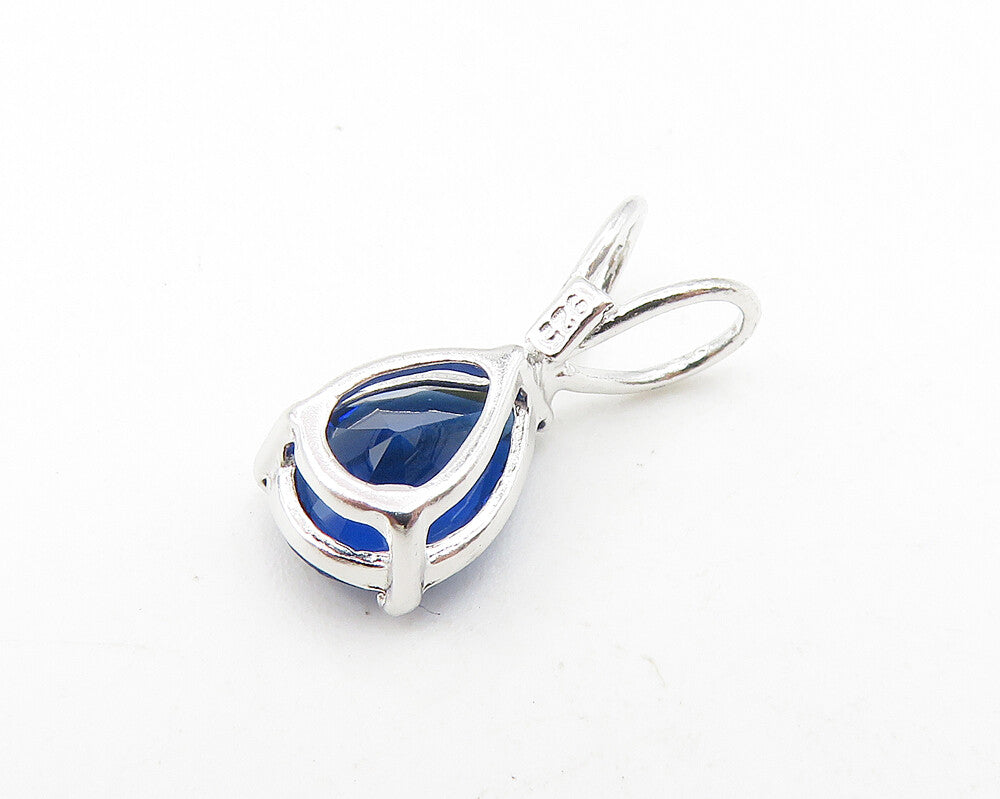 925 Sterling Silver  Tear Drop Blue Topaz Petite Shiny Pendant  PT8976